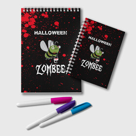 Блокнот с принтом Halloween ZOMBEE в городе Новоалтайск, 100% бумага | 48 листов, плотность листов — 60 г/м2, плотность картонной обложки — 250 г/м2. Листы скреплены удобной пружинной спиралью. Цвет линий — светло-серый
 | Тематика изображения на принте: 31 октября | halloween | halowen | ведьма | день всех святых | джек | костюм | кровь | лого | монстр | надпись | праздник | приведение | призрак | светильник | символ | страшная | тыква | ужасы | хеллоуин | хеллуин