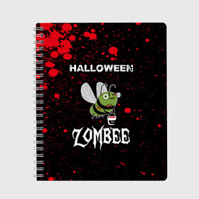 Тетрадь с принтом Halloween ZOMBEE в городе Новоалтайск, 100% бумага | 48 листов, плотность листов — 60 г/м2, плотность картонной обложки — 250 г/м2. Листы скреплены сбоку удобной пружинной спиралью. Уголки страниц и обложки скругленные. Цвет линий — светло-серый
 | 31 октября | halloween | halowen | ведьма | день всех святых | джек | костюм | кровь | лого | монстр | надпись | праздник | приведение | призрак | светильник | символ | страшная | тыква | ужасы | хеллоуин | хеллуин