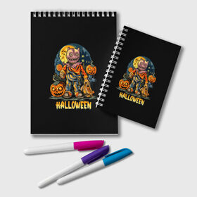 Блокнот с принтом Halloween в городе Новоалтайск, 100% бумага | 48 листов, плотность листов — 60 г/м2, плотность картонной обложки — 250 г/м2. Листы скреплены удобной пружинной спиралью. Цвет линий — светло-серый
 | Тематика изображения на принте: 31 октября | halloween | halowen | ведьма | день всех святых | джек | костюм | кровь | лого | монстр | надпись | праздник | приведение | призрак | светильник | символ | страшная | тыква | ужасы | хеллоуин | хеллуин