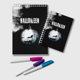Блокнот с принтом Halloween в городе Новоалтайск, 100% бумага | 48 листов, плотность листов — 60 г/м2, плотность картонной обложки — 250 г/м2. Листы скреплены удобной пружинной спиралью. Цвет линий — светло-серый
 | Тематика изображения на принте: 31 октября | halloween | halowen | ведьма | день всех святых | джек | костюм | кровь | лого | монстр | надпись | праздник | приведение | призрак | светильник | символ | страшная | тыква | ужасы | хеллоуин | хеллуин