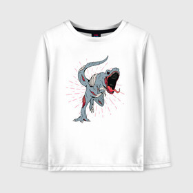Детский лонгслив хлопок с принтом Zombie T-Rex в городе Новоалтайск, 100% хлопок | круглый вырез горловины, полуприлегающий силуэт, длина до линии бедер | danger | dead | fear | halloween | horror | hunter | monster | predator | бежит | зомбак | зомби | мертвый | монстр | охотник | палеонтолог | палеонтология | ти рекс | тираннозавр | тиранозавр | труп | ужас | хищник | хоррор | чудо
