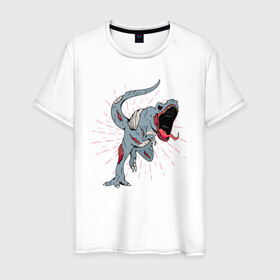 Мужская футболка хлопок с принтом Zombie T-Rex в городе Новоалтайск, 100% хлопок | прямой крой, круглый вырез горловины, длина до линии бедер, слегка спущенное плечо. | danger | dead | fear | halloween | horror | hunter | monster | predator | бежит | зомбак | зомби | мертвый | монстр | охотник | палеонтолог | палеонтология | ти рекс | тираннозавр | тиранозавр | труп | ужас | хищник | хоррор | чудо