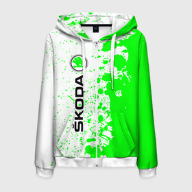 Мужская толстовка 3D на молнии с принтом SKODA Шкода в городе Новоалтайск, 100% полиэстер | длина до линии бедра, манжеты и пояс оформлены мягкой тканевой резинкой, двухслойный капюшон со шнурком для регулировки, спереди молния, по бокам два кармана | 