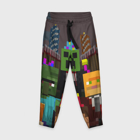 Детские брюки 3D с принтом MINECRAFT в городе Новоалтайск, 100% полиэстер | манжеты по низу, эластичный пояс регулируется шнурком, по бокам два кармана без застежек, внутренняя часть кармана из мелкой сетки | Тематика изображения на принте: color | game | heroes | minecraft | герой | игра | цвет