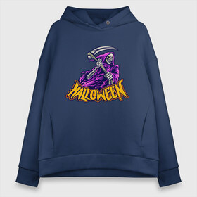 Женское худи Oversize хлопок с принтом HALLOWEEN в городе Новоалтайск, френч-терри — 70% хлопок, 30% полиэстер. Мягкий теплый начес внутри —100% хлопок | боковые карманы, эластичные манжеты и нижняя кромка, капюшон на магнитной кнопке | halloween | кладбище | могила | ночь | страшила | ужасов | хэллоуин | хэлоуин