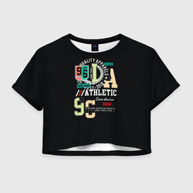 Женская футболка Crop-top 3D с принтом Athletic в городе Новоалтайск, 100% полиэстер | круглая горловина, длина футболки до линии талии, рукава с отворотами | америка | атлетик | винтаж | городской | иностранные | надписи | нью йорк | печать | прикольные | разноцветные | ретро | спорт | стиль | сша | темная | улица | урбан | штаты