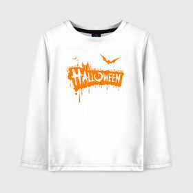 Детский лонгслив хлопок с принтом Halloween в городе Новоалтайск, 100% хлопок | круглый вырез горловины, полуприлегающий силуэт, длина до линии бедер | 31 октября | halloween | halowen | ведьма | день всех святых | джек | костюм | кровь | лого | монстр | надпись | праздник | приведение | призрак | светильник | символ | страшная | тыква | ужасы | хеллоуин | хеллуин