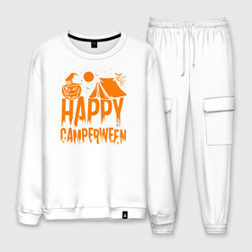 Мужской костюм хлопок с принтом Happy camperween в городе Новоалтайск, 100% хлопок | на свитшоте круглая горловина, мягкая резинка по низу. Брюки заужены к низу, на них два вида карманов: два “обычных” по бокам и два объемных, с клапанами, расположенные ниже линии бедра. Брюки с мягкой трикотажной резинкой на поясе и по низу штанин. В поясе для дополнительного комфорта — широкие завязки | 31 октября | halloween | halowen | ведьма | день всех святых | джек | костюм | кровь | лого | монстр | надпись | праздник | приведение | призрак | светильник | символ | страшная | тыква | ужасы | хеллоуин | хеллуин
