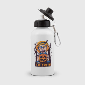 Бутылка спортивная с принтом I hate halloween в городе Новоалтайск, металл | емкость — 500 мл, в комплекте две пластиковые крышки и карабин для крепления | bat | bats | clerc | human | killer | pumpkin | vampire | zombie | вампир | вурдалак | зомби | интроверт | кладбище | клерк | летучие мыши | мерч | не наш праздник | ненавижу | ненависть | тыква | тыквенная голова | убил | хеллоуи
