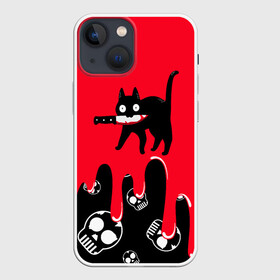 Чехол для iPhone 13 mini с принтом WHAT CAT в городе Новоалтайск,  |  | Тематика изображения на принте: art | black | black cat | cat | dark | dark cat | halloween | what | what cat | what mem | арт | кот | кот арт | кот мем | мем | нож | праздник | прикол | прикольный кот | убица | хэллоуин | чёрный | чёрный кот | что | что мем