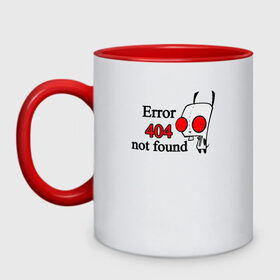 Кружка двухцветная с принтом Error 404 not found в городе Новоалтайск, керамика | объем — 330 мл, диаметр — 80 мм. Цветная ручка и кайма сверху, в некоторых цветах — вся внутренняя часть | delete | error | not found | php | python | web | буквы | веб | глаза | зверек | интернет | код | мемы | надоедливый | надпись | нет | ответ | ошибка | песик | приколы | прикольные | программирование | программист | сайт