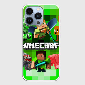 Чехол для iPhone 13 Pro с принтом Minecraft Майнкрафт в городе Новоалтайск,  |  | Тематика изображения на принте: alex | blox | creeper | dungeons | logo game | piggy | pixel | steve | zombie | алекс | герои | голем | детям | зомби | квадраты | крипер | куб | логотипы игр | майнкрафт | мальчикам | меч | мобы | персонажи | пиксель | пиксельный