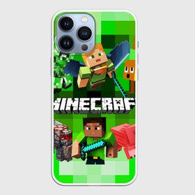 Чехол для iPhone 13 Pro Max с принтом Minecraft Майнкрафт в городе Новоалтайск,  |  | alex | blox | creeper | dungeons | logo game | piggy | pixel | steve | zombie | алекс | герои | голем | детям | зомби | квадраты | крипер | куб | логотипы игр | майнкрафт | мальчикам | меч | мобы | персонажи | пиксель | пиксельный
