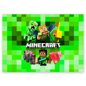 Поздравительная открытка с принтом Minecraft/Майнкрафт в городе Новоалтайск, 100% бумага | плотность бумаги 280 г/м2, матовая, на обратной стороне линовка и место для марки
 | Тематика изображения на принте: alex | blox | creeper | dungeons | logo game | piggy | pixel | steve | zombie | алекс | герои | голем | детям | зомби | квадраты | крипер | куб | логотипы игр | майнкрафт | мальчикам | меч | мобы | персонажи | пиксель | пиксельный