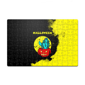 Пазл магнитный 126 элементов с принтом Halloween в городе Новоалтайск, полимерный материал с магнитным слоем | 126 деталей, размер изделия —  180*270 мм | 31 октября | halloween | halowen | ведьма | день всех святых | джек | костюм | кровь | лого | монстр | надпись | праздник | приведение | призрак | светильник | символ | страшная | тыква | ужасы | хеллоуин | хеллуин