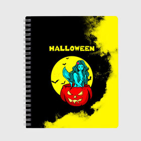 Тетрадь с принтом Halloween в городе Новоалтайск, 100% бумага | 48 листов, плотность листов — 60 г/м2, плотность картонной обложки — 250 г/м2. Листы скреплены сбоку удобной пружинной спиралью. Уголки страниц и обложки скругленные. Цвет линий — светло-серый
 | 31 октября | halloween | halowen | ведьма | день всех святых | джек | костюм | кровь | лого | монстр | надпись | праздник | приведение | призрак | светильник | символ | страшная | тыква | ужасы | хеллоуин | хеллуин
