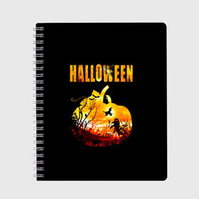 Тетрадь с принтом Halloween в городе Новоалтайск, 100% бумага | 48 листов, плотность листов — 60 г/м2, плотность картонной обложки — 250 г/м2. Листы скреплены сбоку удобной пружинной спиралью. Уголки страниц и обложки скругленные. Цвет линий — светло-серый
 | 31 октября | halloween | halowen | ведьма | день всех святых | джек | костюм | кровь | лого | монстр | надпись | праздник | приведение | призрак | светильник | символ | страшная | тыква | ужасы | хеллоуин | хеллуин