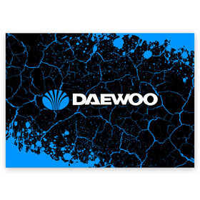 Поздравительная открытка с принтом DAEWOO / ДЭУ в городе Новоалтайск, 100% бумага | плотность бумаги 280 г/м2, матовая, на обратной стороне линовка и место для марки
 | auto | daewoo | logo | moto | symbol | авто | автомобиль | гонки | дэо | дэу | знак | лого | логотип | логотипы | марка | матиз | машина | мото | нексия | символ | символы