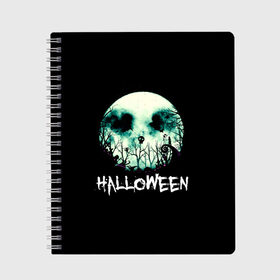 Тетрадь с принтом Halloween в городе Новоалтайск, 100% бумага | 48 листов, плотность листов — 60 г/м2, плотность картонной обложки — 250 г/м2. Листы скреплены сбоку удобной пружинной спиралью. Уголки страниц и обложки скругленные. Цвет линий — светло-серый
 | 31 октября | halloween | halowen | ведьма | день всех святых | джек | костюм | кровь | лого | монстр | надпись | праздник | приведение | призрак | светильник | символ | страшная | тыква | ужасы | хеллоуин | хеллуин