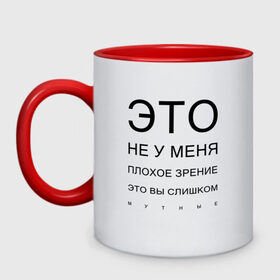 Кружка двухцветная с принтом Плохое Зрение в городе Новоалтайск, керамика | объем — 330 мл, диаметр — 80 мм. Цветная ручка и кайма сверху, в некоторых цветах — вся внутренняя часть | mem | meme | близорукий | близорукость | день зрения | зрение | мем | мемасики | мемы | мемы зрение | надпись | окулист | прикол | проверка зрения | таблица проверки зрения