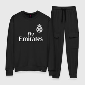 Женский костюм хлопок с принтом REAL MADRID (НА СПИНЕ) в городе Новоалтайск, 100% хлопок | на свитшоте круглая горловина, мягкая резинка по низу. Брюки заужены к низу, на них два вида карманов: два 