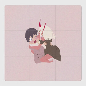 Магнитный плакат 3Х3 с принтом ZERO TWO AND HIRO CUTE в городе Новоалтайск, Полимерный материал с магнитным слоем | 9 деталей размером 9*9 см | Тематика изображения на принте: anime | children | kiss | waifu | zero two | аниме | аска | вайфу | герой | дети | евангелион | зеро ту | любимый во франксе | манга | отаку | поцелуй | хиро