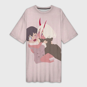 Платье-футболка 3D с принтом ZERO TWO AND HIRO CUTE в городе Новоалтайск,  |  | anime | children | kiss | waifu | zero two | аниме | аска | вайфу | герой | дети | евангелион | зеро ту | любимый во франксе | манга | отаку | поцелуй | хиро