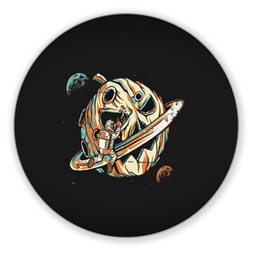 Коврик для мышки круглый с принтом Halloween in Cosmos в городе Новоалтайск, резина и полиэстер | круглая форма, изображение наносится на всю лицевую часть | Тематика изображения на принте: cosmos | день космонавтики | звезды | космонавт | космос | луна | небо | орбита | тыква | хеллоуин | юрий гагарин