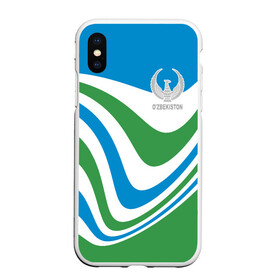 Чехол для iPhone XS Max матовый с принтом Узбекистан в городе Новоалтайск, Силикон | Область печати: задняя сторона чехла, без боковых панелей | coat of arms | eagle | flag | lines | metamorphoses | republic | uzbekistan | герб | линии | метаморфозы | орел | республика | узбекистан | флаг