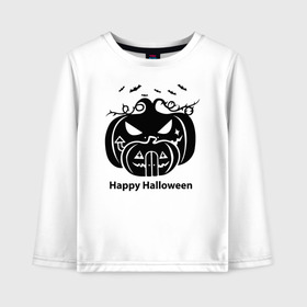 Детский лонгслив хлопок с принтом Halloween в городе Новоалтайск, 100% хлопок | круглый вырез горловины, полуприлегающий силуэт, длина до линии бедер | 31 октября | halloween | halowen | ведьма | день всех святых | джек | костюм | кровь | лого | монстр | надпись | праздник | приведение | призрак | светильник | символ | страшная | тыква | ужасы | хеллоуин | хеллуин