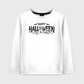 Детский лонгслив хлопок с принтом Halloween в городе Новоалтайск, 100% хлопок | круглый вырез горловины, полуприлегающий силуэт, длина до линии бедер | 31 октября | halloween | halowen | ведьма | день всех святых | джек | костюм | кровь | лого | монстр | надпись | праздник | приведение | призрак | светильник | символ | страшная | тыква | ужасы | хеллоуин | хеллуин