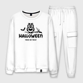 Мужской костюм хлопок с принтом Halloween в городе Новоалтайск, 100% хлопок | на свитшоте круглая горловина, мягкая резинка по низу. Брюки заужены к низу, на них два вида карманов: два “обычных” по бокам и два объемных, с клапанами, расположенные ниже линии бедра. Брюки с мягкой трикотажной резинкой на поясе и по низу штанин. В поясе для дополнительного комфорта — широкие завязки | 31 октября | halloween | halowen | ведьма | день всех святых | джек | костюм | кровь | лого | монстр | надпись | праздник | приведение | призрак | светильник | символ | страшная | тыква | ужасы | хеллоуин | хеллуин