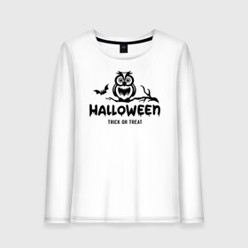 Женский лонгслив хлопок с принтом Halloween в городе Новоалтайск, 100% хлопок |  | 31 октября | halloween | halowen | ведьма | день всех святых | джек | костюм | кровь | лого | монстр | надпись | праздник | приведение | призрак | светильник | символ | страшная | тыква | ужасы | хеллоуин | хеллуин