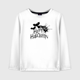 Детский лонгслив хлопок с принтом Halloween в городе Новоалтайск, 100% хлопок | круглый вырез горловины, полуприлегающий силуэт, длина до линии бедер | 31 октября | halloween | halowen | ведьма | день всех святых | джек | костюм | кровь | лого | монстр | надпись | праздник | приведение | призрак | светильник | символ | страшная | тыква | ужасы | хеллоуин | хеллуин