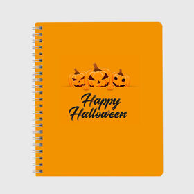 Тетрадь с принтом Halloween в городе Новоалтайск, 100% бумага | 48 листов, плотность листов — 60 г/м2, плотность картонной обложки — 250 г/м2. Листы скреплены сбоку удобной пружинной спиралью. Уголки страниц и обложки скругленные. Цвет линий — светло-серый
 | 31 октября | halloween | halowen | ведьма | день всех святых | джек | костюм | кровь | лого | монстр | надпись | праздник | приведение | призрак | светильник | символ | страшная | тыква | ужасы | хеллоуин | хеллуин