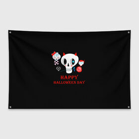 Флаг-баннер с принтом Halloween в городе Новоалтайск, 100% полиэстер | размер 67 х 109 см, плотность ткани — 95 г/м2; по краям флага есть четыре люверса для крепления | 31 октября | halloween | halowen | ведьма | день всех святых | джек | костюм | кровь | лого | монстр | надпись | праздник | приведение | призрак | светильник | символ | страшная | тыква | ужасы | хеллоуин | хеллуин