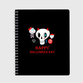 Тетрадь с принтом Halloween в городе Новоалтайск, 100% бумага | 48 листов, плотность листов — 60 г/м2, плотность картонной обложки — 250 г/м2. Листы скреплены сбоку удобной пружинной спиралью. Уголки страниц и обложки скругленные. Цвет линий — светло-серый
 | 31 октября | halloween | halowen | ведьма | день всех святых | джек | костюм | кровь | лого | монстр | надпись | праздник | приведение | призрак | светильник | символ | страшная | тыква | ужасы | хеллоуин | хеллуин