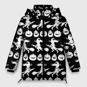 Женская зимняя куртка 3D с принтом Halloween в городе Новоалтайск, верх — 100% полиэстер; подкладка — 100% полиэстер; утеплитель — 100% полиэстер | длина ниже бедра, силуэт Оверсайз. Есть воротник-стойка, отстегивающийся капюшон и ветрозащитная планка. 

Боковые карманы с листочкой на кнопках и внутренний карман на молнии | 31 октября | halloween | halowen | ведьма | день всех святых | джек | костюм | кровь | лого | монстр | надпись | праздник | приведение | призрак | светильник | символ | страшная | тыква | ужасы | хеллоуин | хеллуин