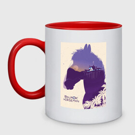 Кружка двухцветная с принтом Конь БоДжек в городе Новоалтайск, керамика | объем — 330 мл, диаметр — 80 мм. Цветная ручка и кайма сверху, в некоторых цветах — вся внутренняя часть | Тематика изображения на принте: 