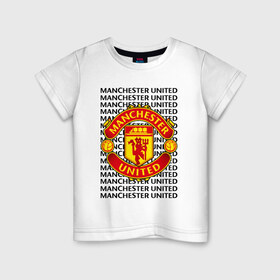 Детская футболка хлопок с принтом MANCHESTER UNITED в городе Новоалтайск, 100% хлопок | круглый вырез горловины, полуприлегающий силуэт, длина до линии бедер | football | manchester united | англия. | кристал пэлас | манчестер | манчестер сити | манчестер юнайтед | футбол