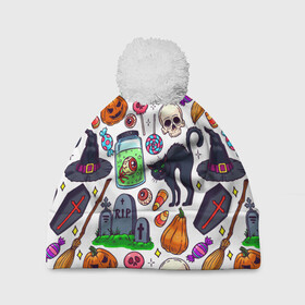 Шапка 3D c помпоном с принтом HALLOWEEN в городе Новоалтайск, 100% полиэстер | универсальный размер, печать по всей поверхности изделия | halloween | праздник хэллоуин | страшный | тыква. | ужас | хэллоуин | хэллоуин 2020