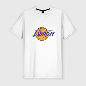 Мужская футболка хлопок Slim с принтом Lakers - James в городе Новоалтайск, 92% хлопок, 8% лайкра | приталенный силуэт, круглый вырез ворота, длина до линии бедра, короткий рукав | 23 | anthony davis | basketball | bryant | game | james | kobe | lebron | los angeles | nba | sport | баскетбол | брайант | бровь | джеймс | калифорния | коби | король | леброн | лейкерс | лос анджелес | нба | спорт | тренер | чемпио