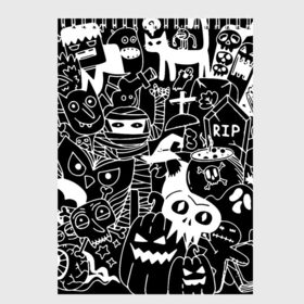 Скетчбук с принтом Halloween в городе Новоалтайск, 100% бумага
 | 48 листов, плотность листов — 100 г/м2, плотность картонной обложки — 250 г/м2. Листы скреплены сверху удобной пружинной спиралью | halloween | mummy | pumpkin | skull | мумия | тыква | хэллоуин | череп