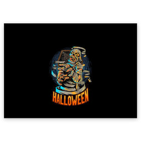 Поздравительная открытка с принтом Halloween в городе Новоалтайск, 100% бумага | плотность бумаги 280 г/м2, матовая, на обратной стороне линовка и место для марки
 | art | bones | cobweb | halloween | moon | mummy | skeleton | skull | арт | кости | луна | мумия | паутина | скелет | хэллоуин | хэлуин | череп