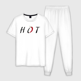 Мужская пижама хлопок с принтом Hot pepper в городе Новоалтайск, 100% хлопок | брюки и футболка прямого кроя, без карманов, на брюках мягкая резинка на поясе и по низу штанин
 | hot | hot pepper | pepper | горячий | горячий перец | горячо | крутой перец | перец | перцы | перчик | перчики