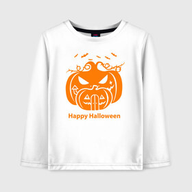 Детский лонгслив хлопок с принтом Halloween в городе Новоалтайск, 100% хлопок | круглый вырез горловины, полуприлегающий силуэт, длина до линии бедер | 31 октября | halloween | halowen | ведьма | день всех святых | джек | костюм | кровь | лого | монстр | надпись | праздник | приведение | призрак | светильник | символ | страшная | тыква | ужасы | хеллоуин | хеллуин