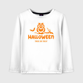 Детский лонгслив хлопок с принтом Halloween в городе Новоалтайск, 100% хлопок | круглый вырез горловины, полуприлегающий силуэт, длина до линии бедер | 31 октября | halloween | halowen | ведьма | день всех святых | джек | костюм | кровь | лого | монстр | надпись | праздник | приведение | призрак | светильник | символ | страшная | тыква | ужасы | хеллоуин | хеллуин