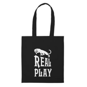 Сумка 3D повседневная с принтом Real Play - черная пантера в городе Новоалтайск, 100% полиэстер | Плотность: 200 г/м2; Размер: 34×35 см; Высота лямок: 30 см | real play | большие кошки | игра | кошки | надпись | пантера