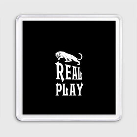Магнит 55*55 с принтом Real Play - черная пантера в городе Новоалтайск, Пластик | Размер: 65*65 мм; Размер печати: 55*55 мм | real play | большие кошки | игра | кошки | надпись | пантера
