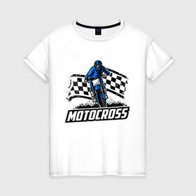 Женская футболка хлопок с принтом MOTOCROSS в городе Новоалтайск, 100% хлопок | прямой крой, круглый вырез горловины, длина до линии бедер, слегка спущенное плечо | cross | moto | motocross | motox | yamaha | байк | байкер | гонки | гонщик | кросс | мото | мотокросс | мотоцикл | мотоциклист | спортбайк